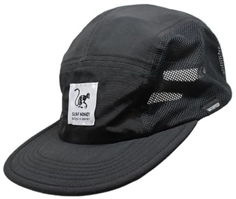 Surf Monkey Casquette 5 panneaux Sport - Running - Polyester recyclé - Waterproof - Fluorine-Free DWR - Adulte, Noire, taille unique