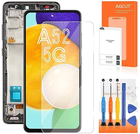 Écran tactile 6,5 pour Samsung A52 5G LCD Display pour Galaxy A52 5G SM-A526B SM-A526U LCD Touch Digitizer Assembly avec réparation outils, noir avec cadre, sans empreinte digitale déverrouillage
