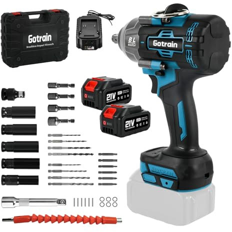 Gotrain 1200Nm Akku Schlagschrauber 3 in 1 1/2 Bürstenloser Schlagschrauber Schrauber Bohrschrauber mit 2x4000mAh Akku für Automobile und Schwerer Maschinenreparatur