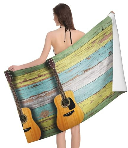 WYYDPPLK Luxuriöses Badetuch mit schöner Gitarre, Volldruck-Design, 100 % Polyester-Mikrofaser, ultraweich und saugfähig, perfekt für Bad, Strand und Reisen