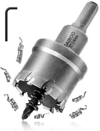 SAIBOO 40mm Foret de Scie Cloche en Métal, Coupeur de Trou de Dents en Carbure de Tungstène avec Foret Pilote pour L'acier Inoxydable, Le Métal, au Fer, à L'aluminium et au Laiton