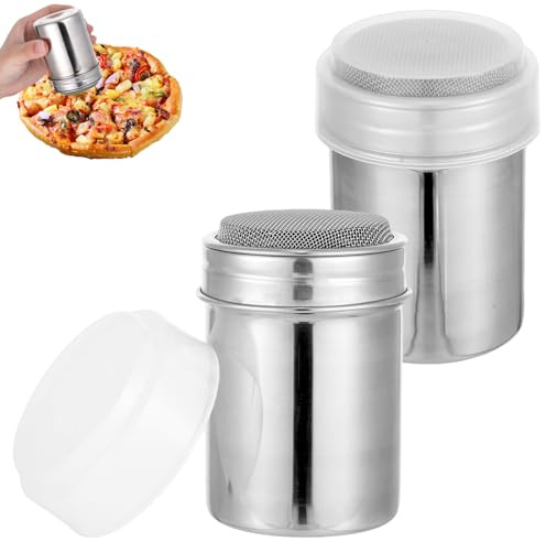 2 Stück Puderzuckerstreuer Mehlstreuer mit Deckel, Kakaostreuer für Cappuccino und Puderzucker, Edelstahl Puderzuckermühle Matcha Shaker, Staubzuckerstreuer Kaffee Zubehör für Backen, Schokolade, Salz