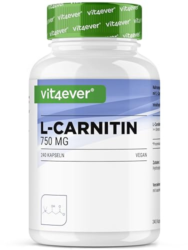 vit4ever L-Carnitin - 240 Kapseln - 3000 mg pro Tagesportion | 60 Tage Vorrat - Bioaktive L-Form -100% L-Carnitin-L-Tartrat - Vegan - Ohne unnötige Zusätze - Laborgeprüft