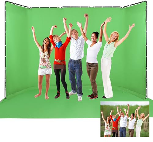 GSKAIWEN 2.4 x 5M tragbares, großes Chromakey-Grün-Hintergrund mit Rahmen | Professionelles Fotografie-Hintergrund-Unterstützungssystem für Fotostudio-Videoaufnahmen, Live-Übertragungen, Party, Bühne
