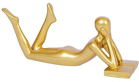 Puthernm Gold Decor Reading Statue Home Decorations Gold Accent Home Decor for Living Room Resin Abstract Reading Figurines A