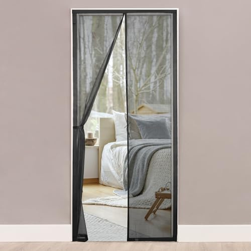 HONGTAISHENG Mosquitera Puerta Magnética, Negro, 125x200CM | Cortina para Puerta Exterior, Balcón y Patio, Se Cierra Automáticamente, Cinta Adhesiva Doble Cara 4 cm