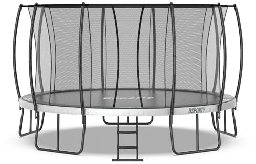 BSPORTY Trampolin Outdoor 305 cm mit Sicherheitsnetz, 5 verstärkte U-förmige Beine mit Mittelstütze, ASTM-Zertifiziert, Freizeittrampolin für Kinder und Erwachsene