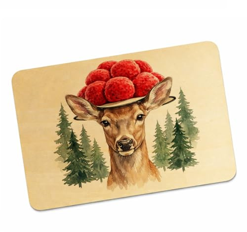 speecheese Reh mit Bollenhut Postkarte aus Holz Schwarzwald Motiv Naturholz Postkarte mit traditionellem Schwarzwald-Motiv