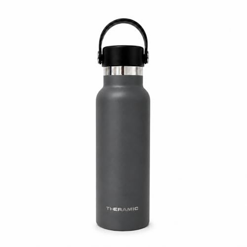 Theramic - Botella Agua Térmica 600 ml en Acero Inoxidable con doble pared y recubrimiento interno cerámico. (600 Gris)