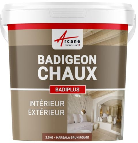 ARCANE INDUSTRIES Badigeon à la Chaux, décoration, intérieure et extérieur, Maison : Badiplus - 2.5 kg (jusqu'à 12.5 m²) Marsala Brun Rouge
