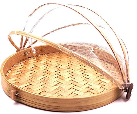 Cloche à Fromage Fruit 25 cm Garde Manger Bambou Corbeille Blanc Plateau Fromage Filet Naturel Protège Aliments