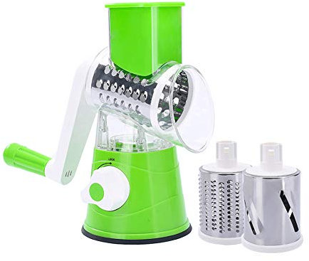 Hosoncovy Suction Rotary Käsereibe Trommelreibe Gemüseschneider mit 3 abnehmbaren Trommelblättern Effiziente Käsemühle für Gemüse, Nüsse usw (Grün)