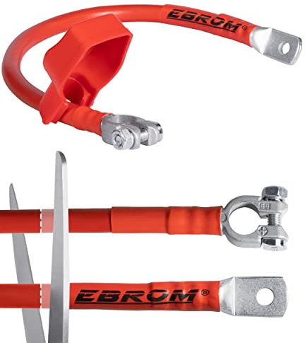 EBROM Batteriekabel - Kabel Pluskabel Polklemme Plus (+) mit Schutzkappe 95 mm² rot, fest verpresst, 30 cm bis 10 m, Ringösen/Kabelschuhe M8/M10 oder M12 95mm2 (95 mm2) 1000cm + DIN Kabelschuh M8