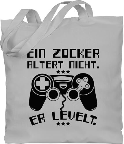 Baumwolltasche - Nerd Geschenke - Ein Zocker altert nicht - er levelt - Unisize - Hellgrau - zocken gamer jutebeutel geek gaming leinenbeutel nerds gamers jutetasche geeks statement stoffbeutel