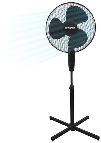 EPISENT 16 Pedestal Fan – 3-Speed Standing Fan with Strong Airflow, Adjustable Height (110–125cm), Oscillation, Silent Operation & 30° Tilt – Stable Cross Base – UK Plug – Summer Cooling