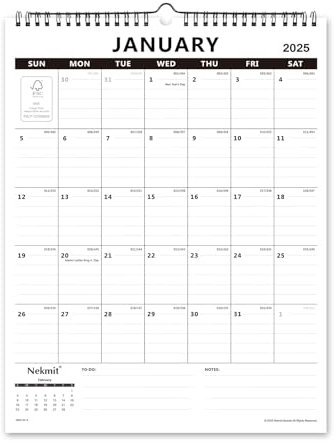 Nekmit Jahresmonatlicher Wandkalender, Spiralbindungskalender für Heimschulplan & Zeitplan, linierte Blöcke, 38,1 x 30,5 cm, läuft von Juli 2022 bis Dezember 2023, Schwarz
