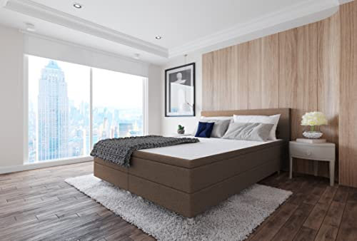 Best for Home Boxspringbett Polsterbett Sawana mit Bonellfederkern-Matratze und Topper Schlafzimmer (Braun, 160x200cm)