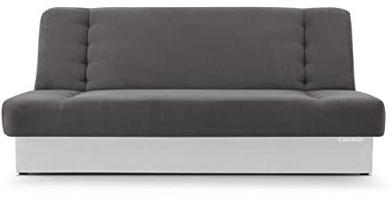 MOEBLO Schlafsofa Cyprus – Sofa Kippsofa Klappsofa Click-Clack Couch für Wohnzimmer Federkern Sofagarnitur Polstersofa mit Bettkasten und Schlaffunktion 192x85x92 (Dunkelgrau+Weiß, Soro 96 + Soft 17)