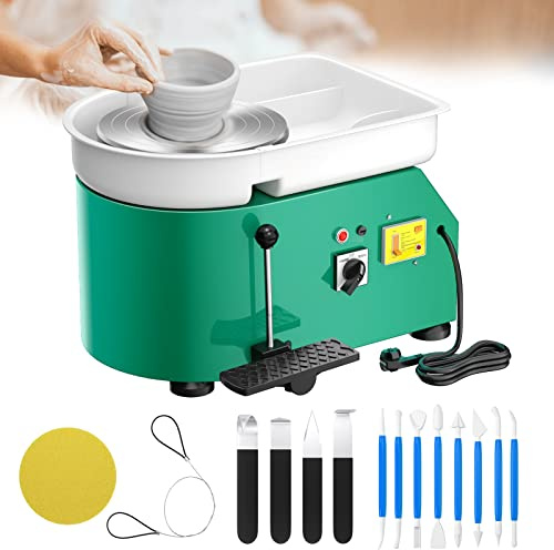 Potuem Pottery Wheel 350W, Electric Pottery Wheels 25cm Turntable, Pottery Forming Machine with Handle, Pedal and Removable ABS Basin, Pottery Wheel for Adults Kids Beginners DIY Clay Art, Green