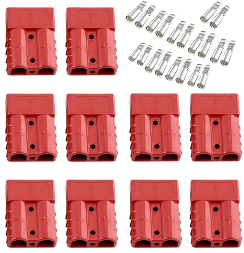 Bohaner 10Pcs Connecteur Anderson 50A 24V/600V Connecteur de Batterie à déconnexion Rapide Connecteurs de Puissance modulaires Kit de Connexion Rapide Anderson (Rouge 50A)