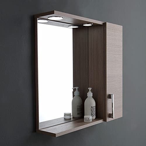 Kiamami Valentina Specchio contenitore con pensile laterale destro rovere fumo effetto legno