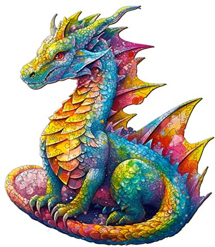 Holzpuzzle Erwachsene, KAAYEE Puzzle Holz, Wooden Puzzle Unregelmäßige Einzigartige Form Puzzleteile, Holzpuzzle Tierform, Holz Puzzle Mit Geschenkbox Aus Holz (Drache 1, L)
