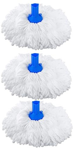 3Pcs Microfibre Mop Heads for Cleaning Floors Microfibre Floor Mop Flat Dry Wet Mop for Hard Wood Laminate Vinyl Tile Wooden Floor Cleaning Dust Mop with Blue Colour Code 3 Reusable Washable Mop Head