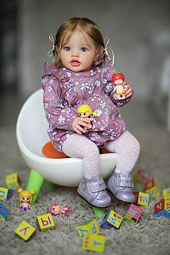 Anano Reborn Baby Toddler Mädchen 24 Inch Reborn Puppen Lebensechte Babypuppen Echte Puppen Babys Silikon Baby Puppen Die Aussehen Wie Echte Babys with Teeth and Hair