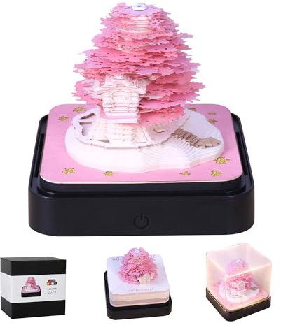 MACTANO 3D Art Calendar Memo Pad 2024, Creative Timepiece Calendar Sakura Tree Rip Away Paper Carving Sticky DIY Note Pink