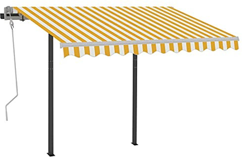 Tidyard Gelenkarmmarkise Einziehbar mit LED Markise Sonnenmarkise Balkonmarkise Sonnenschutz Sichtschutz Terrasse Garten 300 x 250 cm (L x B) Pulverbeschichtetes Aluminium, Eisen, Stoff Gelb und Weiß