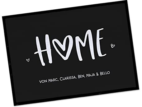 Herz & Heim® Personalisierte Fußmatte Home mit Ihrem Wunschtext 60 cm x 40 cm (B/H)