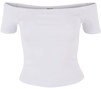 Urban Classics Women's Ladies Organic Off Shoulder Rib Tee T-Shirt, White, M