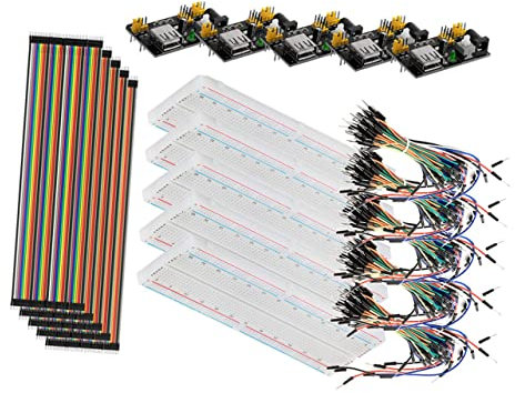 Veemoon Breadboard Kit Power Supply Module Pin Jumper Wires Starter Learning for Schools and Labs Compatible Breadboards and
