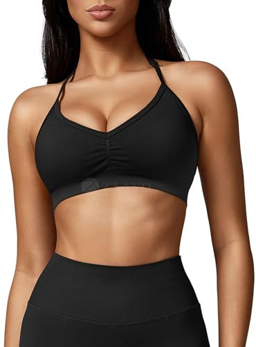 ZAAYO Damen Sport BH Rückenfreie Neckholder Gym Bra Crush Halter Sport BHS Gepolsterte Push Up Bras Mittlere Unterstützung Workout BH Workout Yoga Top Schwarz XL