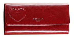 PORRASSO Mode Geldbeutel Damen Leder Geldbörse RFID Schutz Large Portemonnaie Lange Brieftasche mit 10 Kartenfächern Rot