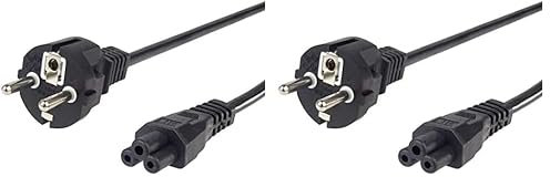 PremiumCord Câble d'alimentation Mickey Mouse 230V 2m, avec Contact de Mise à la Terre vers la Prise C5, IEC 320, Câble d'alimentation PC à 3 Broches, Noir (Lot de 2)