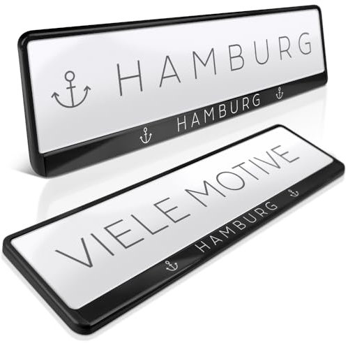 schildEVO 2 Kennzeichenhalter | Hamburg 01 | Moin Hansestadt | Alster | St. Pauli Reeperbahn | HH | Nummernschildhalter | Kennzeichenrahmen | Auto PKW Kfz | DHL-Versand