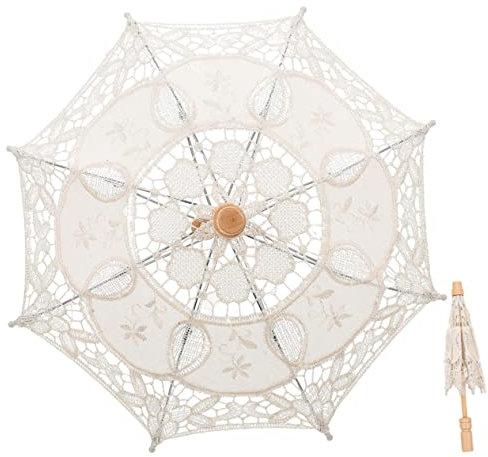 Beaupretty Regenschirm aus Spitze Hochzeit Dekorationen UV Braut- holzstiel presents for women Brautschirm Braut Regenschirm Teeparty-Spitzenschirm hölzern Beige