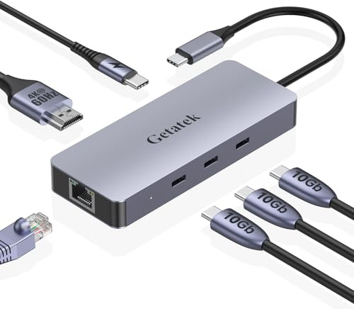 Getatek 6-Port USB C Hub HDMI 4K@60Hz, 10G MultiPort Ethernet Adapter USBC | Aluminium 6-in-1 USBC Verteiler mit Lan HDMI, 3 USB C 3.2 10Gbps,DockingStation USB C für MacBook Pro/Air, iMac, Surface,Dell