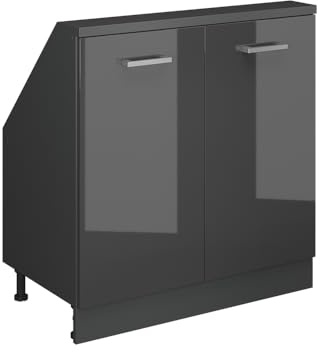 Vicco Küchenschrank für Dachschrägen R-Line, Anthrazit Hochglanz, 80 cm | 2 Türen · Tiefe 46 cm · Höhenverst. Füße · 1 Einlegeboden · ✓ Frei kombinierbar