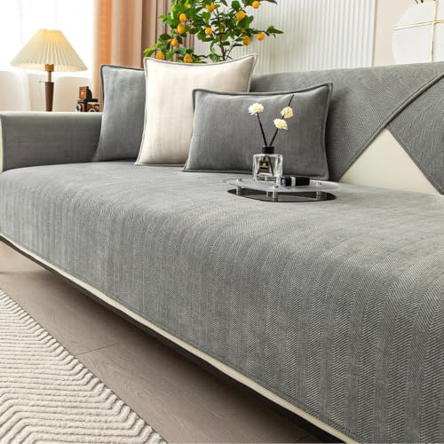 Tielag Couch Überzug, Sofa Überzug, Sofabezug l Form, Sofadecken für Sitzfläche, Sofaschoner rutschfest, für Wohnzimmer, Sofaüberwurf Ecksofa, Grau-R, 70 x 70 cm