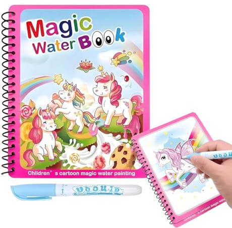LEMONSTONE Wassermalbuch mit Wasserstifte, Wiederverwendbares Magisches Malbücher Water Colouring Book, Kreatives Water Coloring, Water Wow Malbuch,Wasser Malbuch Doodle für Kinder Geschenke (Einhorn)
