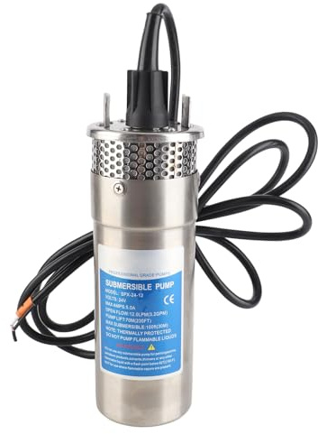 Buachois 24V Submersible Well Water Pump, Multiple Power Supplies Solar Battery Operated 12LPM Flow Rate Stainless Steel Construction for Pond Irrigation Remote Water Supply