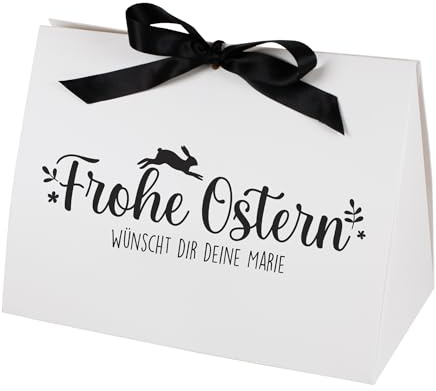Herz & Heim® Geschenktasche zu Ostern personalisiert mit Wunschtext – Edle Geschenkverpackung für Ostergeschenke – Premium Karton mit Schleife (Groß (25 × 19 × 14 cm))