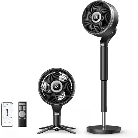 DREO 20dB Smart Standing Fan for Bedroom, 150°+100° Oscillating Pedestal Fans with 12 Speeds, 120ft Strong Airflow Fan, DC Motor Silent Floor Fans, 6Modes, WiFi/Alexa/Remote Control