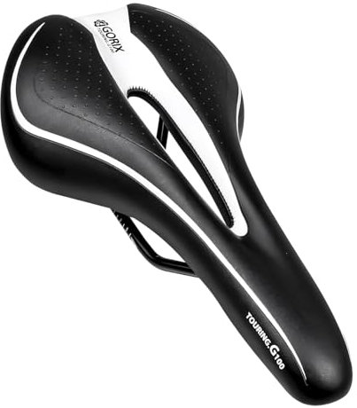 GORIX Fahrradsattel Sitz Bequemes Kissen mit Rail Mountain Road Fahrrad für Männer und Frauen (GX-C19) (Schwarz × Weiß)