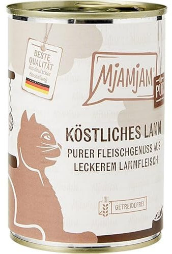 MjAMjAM - Premium Nassfutter für Katzen - purer Fleischgenuss - köstliches Lamm pur, 6er Pack (6 x 400 g), getreidefrei mit extra viel Fleisch