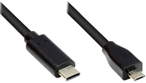 Good Connections Câble de connexion USB 2.0 - USB-C mâle vers USB 2.0 Micro B mâle - Conducteur en cuivre, double blindage, transfert de données 480 Mbit/s - Noir - 2 m
