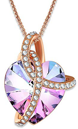 Angelady Collier Femme, Coeur Rose pour Femme avec Emballage Cadeau, Pendentif Coeur d'amour pour Noël et Fête des Mères