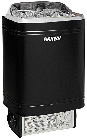 Harvia Top Steel Elektrische Saunaofen 4.5kW mit integrierte Steuerung für die Wandmontage (M45 Schwarz ohne Saunasteine)